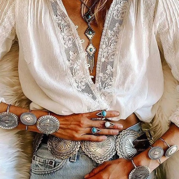 Tops - Boho White Button Down Lace Minimalist Blouse
